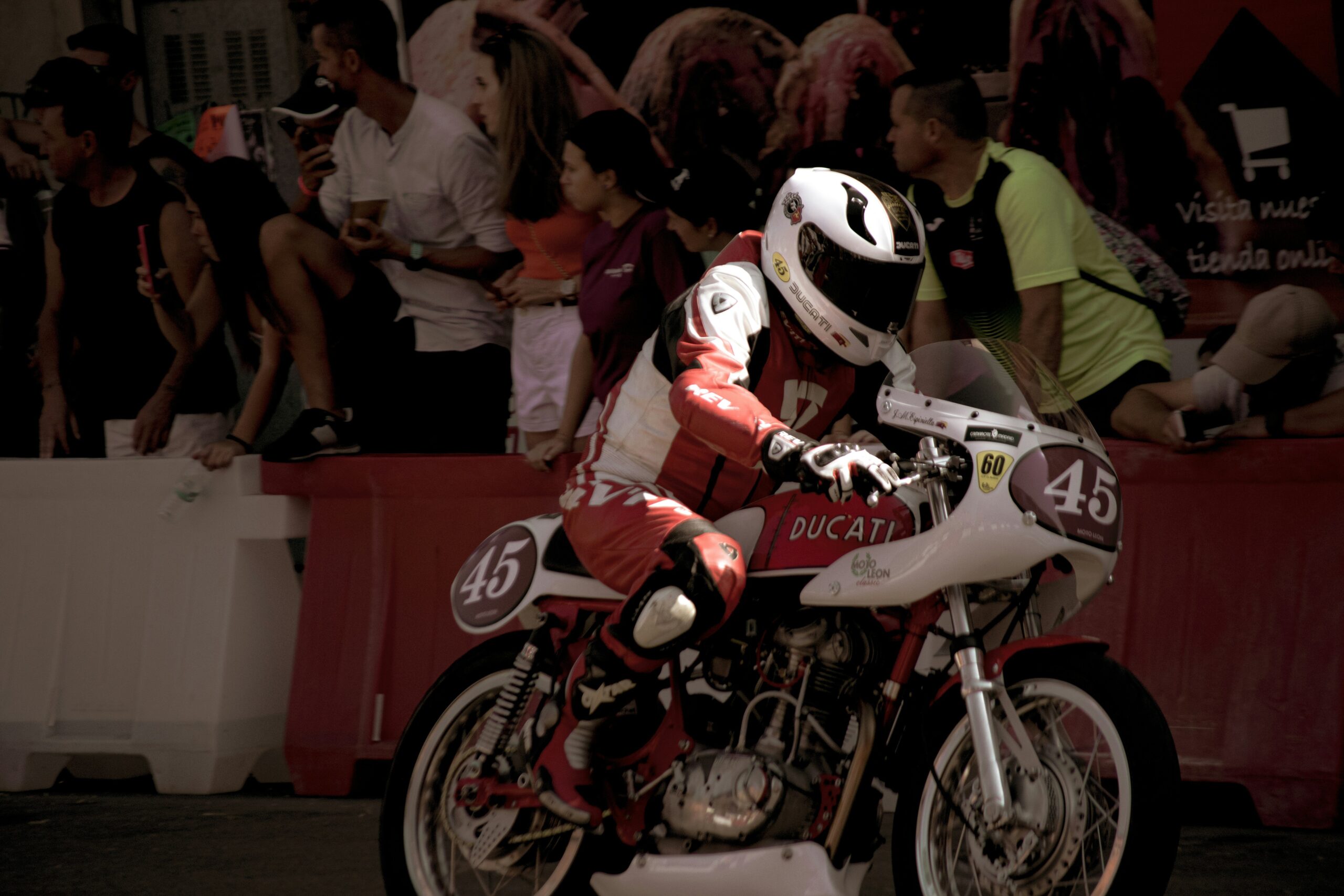 A MotoGP racer mid-turn in action